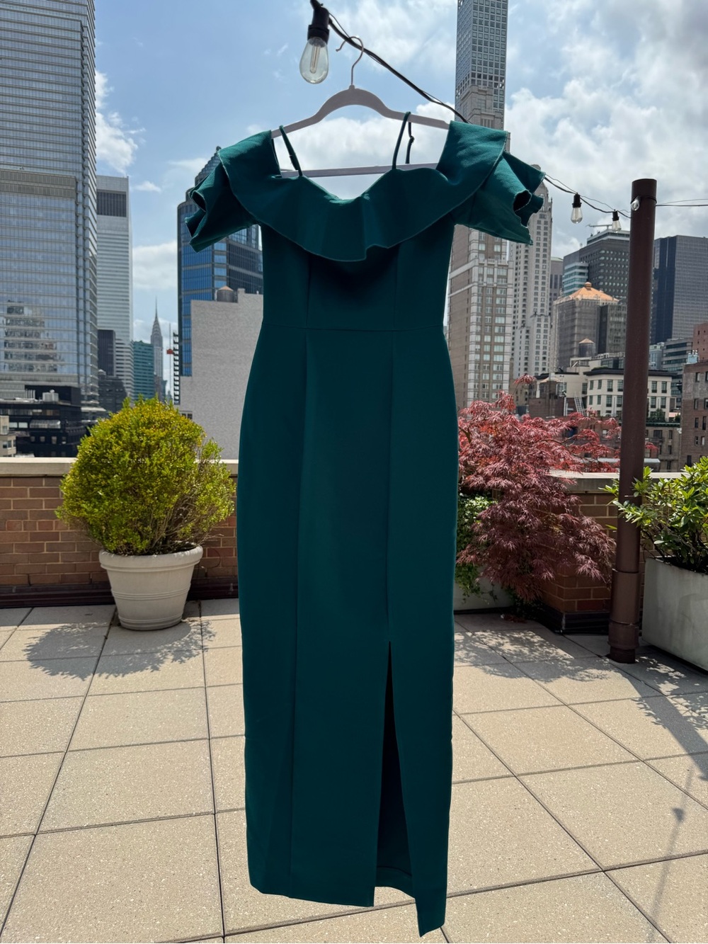 River Island Teal off-Shoulder Ruffle Midi elegant Dress
